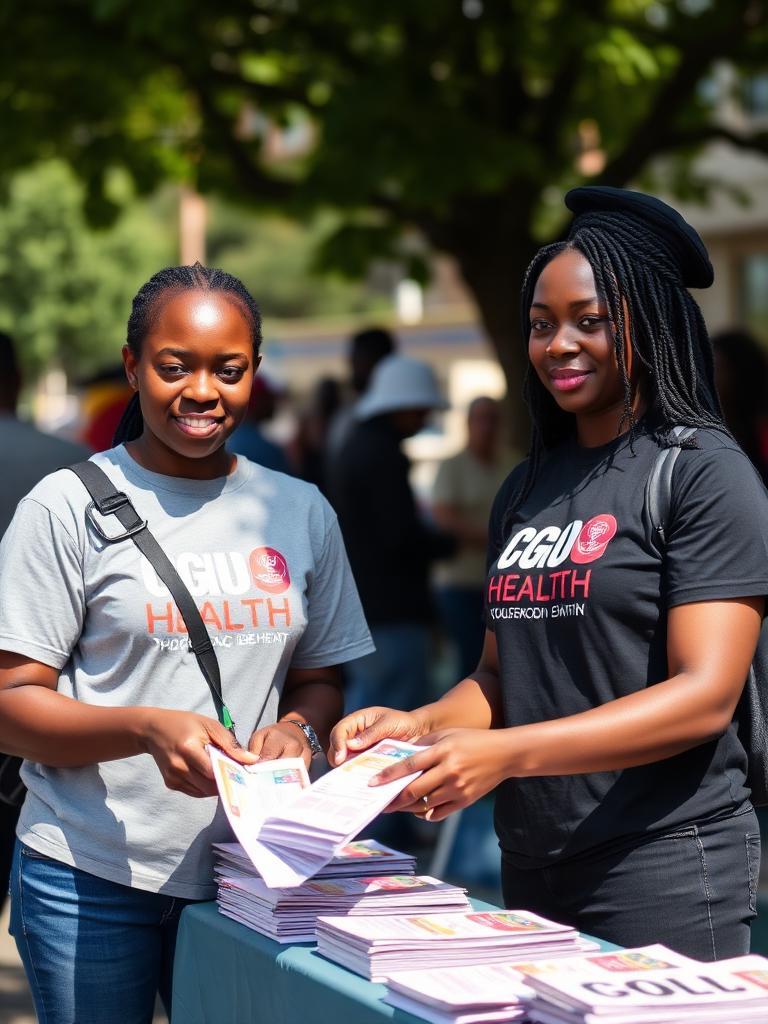 Volunteers sharing health information at a community outreach stall